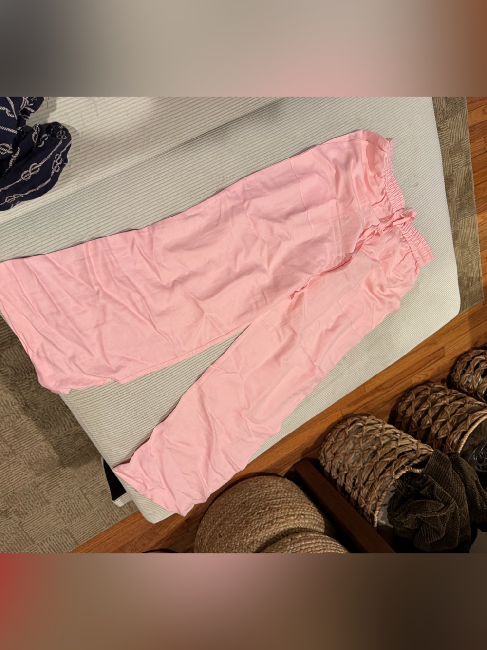 Pink Women's Pants  - Soft Pastel Pink Linen Blend